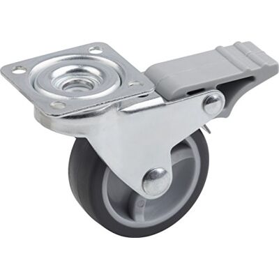 Metafranc Kółko obrotowe Ø 50 mm – blokada – płyta 42 x 42 mm – koło TPR – miękka powierzchnia bieżna – łożysko ślizgowe – nośność 40 kg/rolka transportowa/rolka do mebli/rolka do dużych Metafranc Kółko obrotowe Ø 50 mm – blokada – płyta 42 x 42 mm – koło TPR – miękka powierzchnia bieżna – łożysko ślizgowe – nośność 40 kg/rolka transportowa/rolka do mebli/rolka do dużych