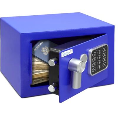 SereneLife Sejf Cyfrowy ze Stali – 23x17x17 cm, Elektroniczne Bezpieczeństwo + Klucz, Przechowywanie Pieniędzy, Broni, Biżuterii, Paszportów – Do Domu, Hoteli, Szafek, Biura – Niebieski SereneLife Sejf Cyfrowy ze Stali – 23x17x17 cm, Elektroniczne Bezpieczeństwo + Klucz, Przechowywanie Pieniędzy, Broni, Biżuterii, Paszportów – Do Domu, Hoteli, Szafek, Biura – Niebieski