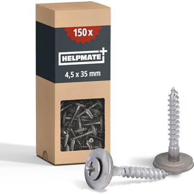 HELPMATE Śruby spenglera 4,5 x 35 mm, 150 sztuk, DIN 7995, stal nierdzewna A2, PZ2, DIN 7995, śruby dekarskie, głowica soczewki, z tarczą talerzową i EPDM-Di, srebrny, 4,5 x 35 mm HELPMATE Śruby spenglera 4,5 x 35 mm, 150 sztuk, DIN 7995, stal nierdzewna A2, PZ2, DIN 7995, śruby dekarskie, głowica soczewki, z tarczą talerzową i EPDM-Di, srebrny, 4,5 x 35 mm