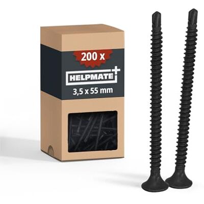 HELPMATE Śruby do szybkiego montażu 3,5 x 55 mm z końcówką wiertniczą – fosforanowane – 200 sztuk z napędem PH2 i drobnym gwintem – głowica trąbki do zagłębienia w płycie gipsowo-kartonowej HELPMATE Śruby do szybkiego montażu 3,5 x 55 mm z końcówką wiertniczą – fosforanowane – 200 sztuk z napędem PH2 i drobnym gwintem – głowica trąbki do zagłębienia w płycie gipsowo-kartonowej