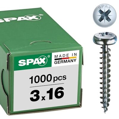 SPAX Śruba uniwersalna, 3,0 x 16 mm, 1000 sztuk, rowek krzyżowy Z1, półokrągła główka, pełny gwint, 4CUT, WIROX A3J, 0231010300165 SPAX Śruba uniwersalna, 3,0 x 16 mm, 1000 sztuk, rowek krzyżowy Z1, półokrągła główka, pełny gwint, 4CUT, WIROX A3J, 0231010300165