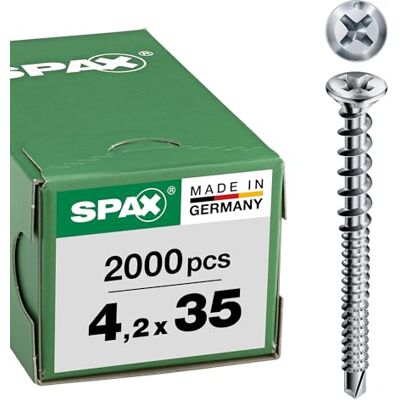 SPAX FEX wkręt kombinowany, 4,2 x 35 mm, 2000 sztuk, gwint kombi, łeb wpuszczany, rowek krzyżowy H2, końcówka wiertła, tytan, srebrny 35704012501471K1 SPAX FEX wkręt kombinowany, 4,2 x 35 mm, 2000 sztuk, gwint kombi, łeb wpuszczany, rowek krzyżowy H2, końcówka wiertła, tytan, srebrny 35704012501471K1