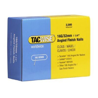 Tacwise Ocynkowane gwoździe wykończeniowe typu 16G / 32 mm, nachylone pod kątem 20°, zestaw 2500 szt Tacwise Ocynkowane gwoździe wykończeniowe typu 16G / 32 mm, nachylone pod kątem 20°, zestaw 2500 szt