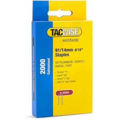 Tacwise 1758 typ 91/14 mm ocynkowane wąskie zszywki korony do Z4-140 Tacker, 2000 sztuk, srebrne Tacwise 1758 typ 91/14 mm ocynkowane wąskie zszywki korony do Z4-140 Tacker, 2000 sztuk, srebrne