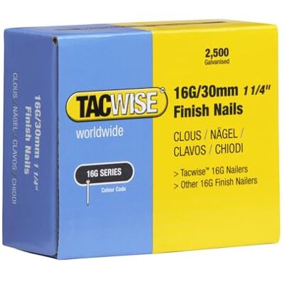 Tacwise 0293 typ 16G / 30 mm ocynkowane gwoździe wykończeniowe, opakowanie 2500 sztuk Tacwise 0293 typ 16G / 30 mm ocynkowane gwoździe wykończeniowe, opakowanie 2500 sztuk