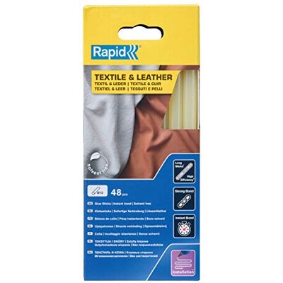 Rapid Patyczki do klejenia na gorąco do tekstyliów i skóry, 48 pałeczek o długości 190 mm, specjalny klej, wkłady klejące do pistoletu do kleju 11 mm, 12 mm Rapid Patyczki do klejenia na gorąco do tekstyliów i skóry, 48 pałeczek o długości 190 mm, specjalny klej, wkłady klejące do pistoletu do kleju 11 mm, 12 mm