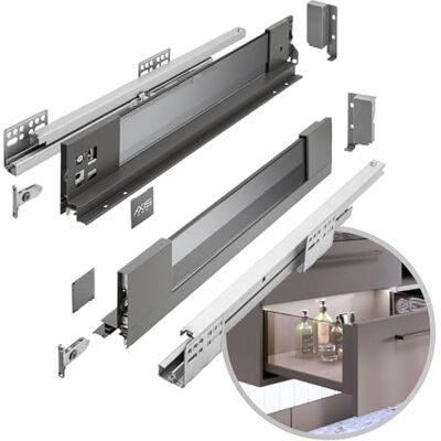 GTV AXIS PRO Szklana szuflada boczna System szuflad Wysokość: 84 mm, długość: 550 mm, antracyt z przydymionym szkłem GTV AXIS PRO Szklana szuflada boczna System szuflad Wysokość: 84 mm, długość: 550 mm, antracyt z przydymionym szkłem