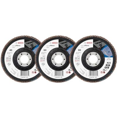 Bosch Professional 3 sztuki tarcz lamelowych X551 Export for Metal (do stali, żeliwa, blachy stalowej, prostej, Ø 115 mm, ziarnistość 40/60/80, akcesoria do szlifierki kątowej) Bosch Professional 3 sztuki tarcz lamelowych X551 Export for Metal (do stali, żeliwa, blachy stalowej, prostej, Ø 115 mm, ziarnistość 40/60/80, akcesoria do szlifierki kątowej)