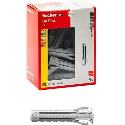 Fischer 20 kołków SX Plus 14x70 mm do pełnej ściany, perforowanej cegły, muru, betonu, do mocowania żyrandoli, mebli, szafek ściennych, półek, 567614 Fischer 20 kołków SX Plus 14x70 mm do pełnej ściany, perforowanej cegły, muru, betonu, do mocowania żyrandoli, mebli, szafek ściennych, półek, 567614