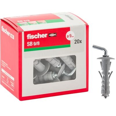 Fischer 20 kołków z krótkim hakiem SB 9, uniwersalne z hakami do mocowania na ścianie i betonie, 8238 Fischer 20 kołków z krótkim hakiem SB 9, uniwersalne z hakami do mocowania na ścianie i betonie, 8238