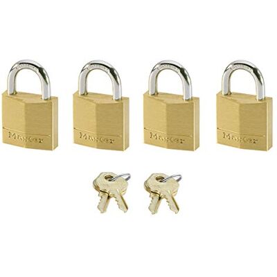 Master Lock Małe kłódki (klucz) (Keyed Alike) 120EURQNOP najlepiej nadają się do plecaków, bagażu, toreb na komputer, szafki, siłowni i innych, złoty, 3,4 cm x 2 cm x 1 cm, (4 sztuki rodzinne) Master Lock Małe kłódki (klucz) (Keyed Alike) 120EURQNOP najlepiej nadają się do plecaków, bagażu, toreb na komputer, szafki, siłowni i innych, złoty, 3,4 cm x 2 cm x 1 cm, (4 sztuki rodzinne)