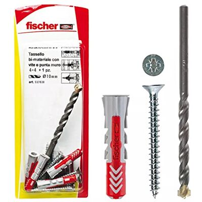 Fischer 4 Kołki Duopower Ze Śrubą I 1 Wiertarką, 10 X 50 Mm, Do Pełnej Ściany, Cegła Perforowana, Płyty gipsowo-kartonowe, 537638, Szary/Czerwony Fischer 4 Kołki Duopower Ze Śrubą I 1 Wiertarką, 10 X 50 Mm, Do Pełnej Ściany, Cegła Perforowana, Płyty gipsowo-kartonowe, 537638, Szary/Czerwony