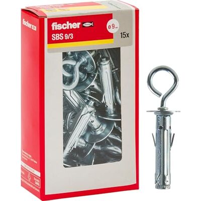 Fischer , 15 kołków metalowych SBS 9/3 Y z zamkniętym okiem do mocowania mebli, półek, luster na betonowych i pełnej cegły Fischer , 15 kołków metalowych SBS 9/3 Y z zamkniętym okiem do mocowania mebli, półek, luster na betonowych i pełnej cegły