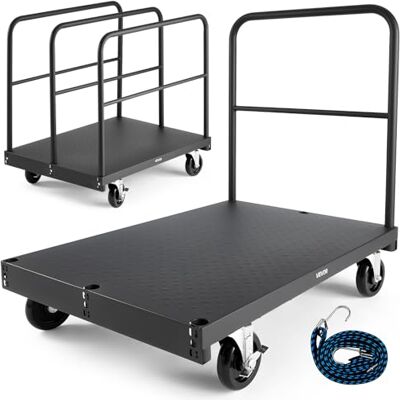 VEVOR Wózek do płyt gipsowo-kartonowych, obciążenie 816 kg, wózek do stalowych paneli z obrotowymi kołami 12,5 mm, platformą 91,4 x 61 cm i 4 poręczami bocznymi do fabryki, garażu, czarny VEVOR Wózek do płyt gipsowo-kartonowych, obciążenie 816 kg, wózek do stalowych paneli z obrotowymi kołami 12,5 mm, platformą 91,4 x 61 cm i 4 poręczami bocznymi do fabryki, garażu, czarny
