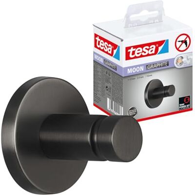 tesa MOON haczyk na ręcznik kolor grafitowy samoprzylepny hak na ręczniki z metalu z powłoką PVD bez wiercenia, samoprzylepny 37 mm x 37 mm x 36 mm tesa MOON haczyk na ręcznik kolor grafitowy samoprzylepny hak na ręczniki z metalu z powłoką PVD bez wiercenia, samoprzylepny 37 mm x 37 mm x 36 mm