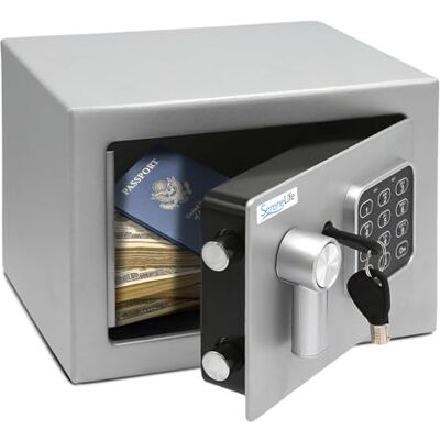 SereneLife Sejf Cyfrowy ze Stali – 23x17x17 cm, Elektroniczne Bezpieczeństwo + Klucz, Przechowywanie Pieniędzy, Broni, Biżuterii, Paszportów – Do Domu, Hoteli, Szafek, Biura – Szary SereneLife Sejf Cyfrowy ze Stali – 23x17x17 cm, Elektroniczne Bezpieczeństwo + Klucz, Przechowywanie Pieniędzy, Broni, Biżuterii, Paszportów – Do Domu, Hoteli, Szafek, Biura – Szary