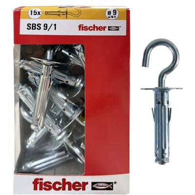 Fischer , 15 kołków metalowych SBS 9/1 Y z otwartym okiem do mocowania mebli, półek, luster na betonowych i pełnej cegły Fischer , 15 kołków metalowych SBS 9/1 Y z otwartym okiem do mocowania mebli, półek, luster na betonowych i pełnej cegły