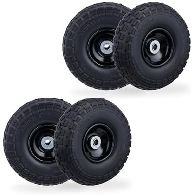 Relaxdays 4 x koło do wózka transportowego, odporne na przebicie, opony z pełnej gumy, 4,10/3,50-4", felga stalowa, do 150 kg, 260 x 85 mm, czarne Relaxdays 4 x koło do wózka transportowego, odporne na przebicie, opony z pełnej gumy, 4,10/3,50-4", felga stalowa, do 150 kg, 260 x 85 mm, czarne