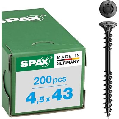 SPAX Śruba fasadowa 4,5 x 43 mm, 200 sztuk, stal nierdzewna A2 BLAX, gwint mocujący, T-STAR plus T20, łeb wpuszczany soczewki, 4CUT – 25470404504322 SPAX Śruba fasadowa 4,5 x 43 mm, 200 sztuk, stal nierdzewna A2 BLAX, gwint mocujący, T-STAR plus T20, łeb wpuszczany soczewki, 4CUT – 25470404504322