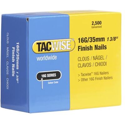 Tacwise 0295 typ 16G / 35 mm ocynkowane gwoździe wykończeniowe, opakowanie 2500 sztuk Tacwise 0295 typ 16G / 35 mm ocynkowane gwoździe wykończeniowe, opakowanie 2500 sztuk