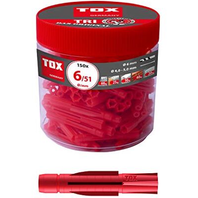 TOX Kołek uniwersalny Tri 6 x 51 mm w puszce okrągłej, kołek do prawie wszystkich materiałów budowlanych, 150 sztuk, 010260041 TOX Kołek uniwersalny Tri 6 x 51 mm w puszce okrągłej, kołek do prawie wszystkich materiałów budowlanych, 150 sztuk, 010260041