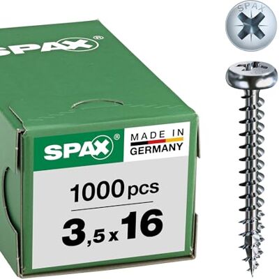 SPAX Śruba uniwersalna, 3,5 x 16 mm, 1000 sztuk, rowek krzyżowy Z2, łeb półokrągły, pełny gwint, 4CUT, WIROX A3J, 0231010350165 SPAX Śruba uniwersalna, 3,5 x 16 mm, 1000 sztuk, rowek krzyżowy Z2, łeb półokrągły, pełny gwint, 4CUT, WIROX A3J, 0231010350165