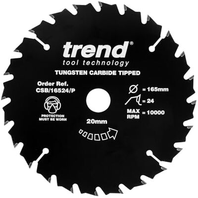 Trend TCT tarcza 165 mm PTFE 20 mm 24 zęby 2,2 mm do drewna PTFE zmniejsza tarcie dla czystych cięć w drewnie. Średnica 165 mm, otwór 20 mm, 24T, rzaz 2,2 mm CSB/16524/P Trend TCT tarcza 165 mm PTFE 20 mm 24 zęby 2,2 mm do drewna PTFE zmniejsza tarcie dla czystych cięć w drewnie. Średnica 165 mm, otwór 20 mm, 24T, rzaz 2,2 mm CSB/16524/P