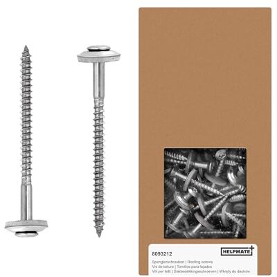 HELPMATE Śruby spenglera 4,5 x 65 mm, 150 sztuk, DIN 7995, stal nierdzewna A2, T20, DIN 7995, śruby dekarskie, głowica soczewki, z tarczą talerzową i podkładką uszczelniającą EPDM, srebrna, 4,5 x 65 HELPMATE Śruby spenglera 4,5 x 65 mm, 150 sztuk, DIN 7995, stal nierdzewna A2, T20, DIN 7995, śruby dekarskie, głowica soczewki, z tarczą talerzową i podkładką uszczelniającą EPDM, srebrna, 4,5 x 65