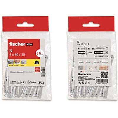 Fischer Kołki i śruby zatrzaskowe N 6x60, betonowe kołki, torba 20 sztuk Fischer Kołki i śruby zatrzaskowe N 6x60, betonowe kołki, torba 20 sztuk