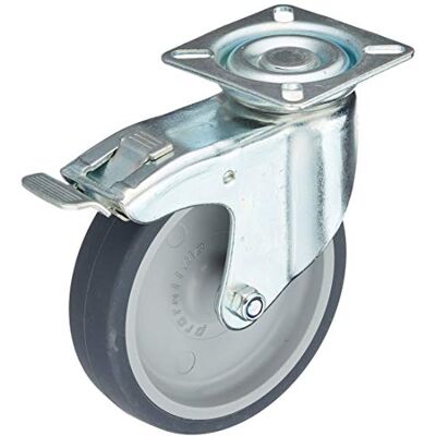 Metafranc Kółko obrotowe Ø 100 mm – blokada – płyta 60 x 60 mm – gumowe koło – miękka powierzchnia toczna – łożysko ślizgowe – nośność 75 kg/rolka transportowa/rolka do mebli/rolka do dużych Metafranc Kółko obrotowe Ø 100 mm – blokada – płyta 60 x 60 mm – gumowe koło – miękka powierzchnia toczna – łożysko ślizgowe – nośność 75 kg/rolka transportowa/rolka do mebli/rolka do dużych
