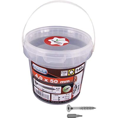 Connex Śruby uniwersalne 4,0 x 50 mm 140 sztuk w zestawie łeb stożkowy napęd torx TX częściowo gwint stal szlachetna nierdzewna w zestawie bity/zestaw śrub/wiadro / B30137 Connex Śruby uniwersalne 4,0 x 50 mm 140 sztuk w zestawie łeb stożkowy napęd torx TX częściowo gwint stal szlachetna nierdzewna w zestawie bity/zestaw śrub/wiadro / B30137