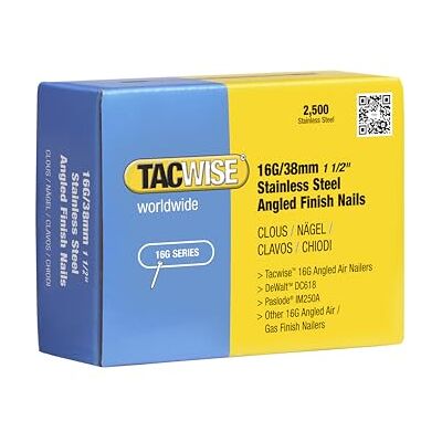 Tacwise 1223 gwoździe kątowe ze stali nierdzewnej 16G/38 mm do pistoletu do paznokci (2500), srebrne Tacwise 1223 gwoździe kątowe ze stali nierdzewnej 16G/38 mm do pistoletu do paznokci (2500), srebrne