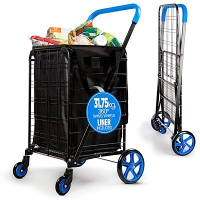SereneLife Wózek Na Zakupy, Składany, Mały, Supermarket, Z Wodoodpornym Pokrowcem, Obracające Się Koła, Wytrzymuje Do 32 Kg, Przenośny, Lekki SereneLife Wózek Na Zakupy, Składany, Mały, Supermarket, Z Wodoodpornym Pokrowcem, Obracające Się Koła, Wytrzymuje Do 32 Kg, Przenośny, Lekki
