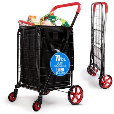 SereneLife Wózek Na Zakupy, Składany, Mały, Supermarket, Z Wodoodpornym Pokrowcem, Obracające Się Koła, Wytrzymuje Do 32 Kg, Przenośny, Lekki SereneLife Wózek Na Zakupy, Składany, Mały, Supermarket, Z Wodoodpornym Pokrowcem, Obracające Się Koła, Wytrzymuje Do 32 Kg, Przenośny, Lekki