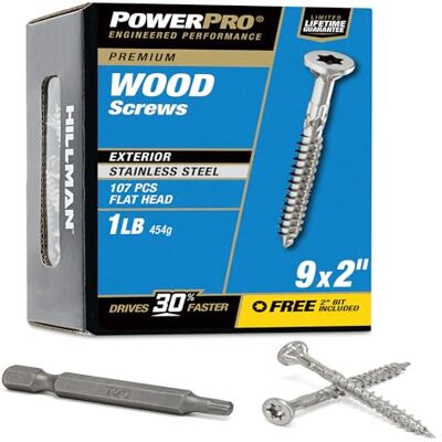 Power-Pro 48621 wysokiej jakości śruba do drewna ze stali nierdzewnej, #23 x 5 cm, ochrona przed rdzą 305 do projektów na zewnątrz, napęd T-25, pudełko 1lb Power-Pro 48621 wysokiej jakości śruba do drewna ze stali nierdzewnej, #23 x 5 cm, ochrona przed rdzą 305 do projektów na zewnątrz, napęd T-25, pudełko 1lb