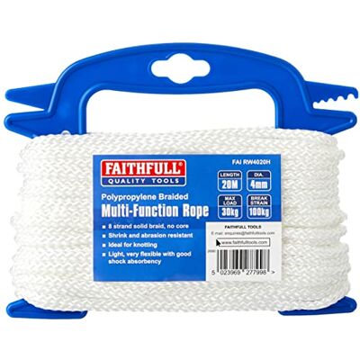 Faithfull FAIRW4020H biała pleciona lina poliestrowa średnica 4 mm x 20 m 30 kg maksymalne obciążenie, obciążenie zrywające 100 kg Faithfull FAIRW4020H biała pleciona lina poliestrowa średnica 4 mm x 20 m 30 kg maksymalne obciążenie, obciążenie zrywające 100 kg