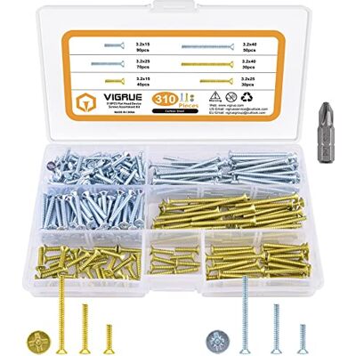 VIGRUE 310 sztuk śrub do puszek przełączników, wkrętów do puszek 3,2 x 15 mm, 3,2 x 25 mm, 3,2 x 40 mm, śruby z łbem stożkowym z PZ1/wkrętami szczelinowymi i śrubami krzyżowymi w skrzynce VIGRUE 310 sztuk śrub do puszek przełączników, wkrętów do puszek 3,2 x 15 mm, 3,2 x 25 mm, 3,2 x 40 mm, śruby z łbem stożkowym z PZ1/wkrętami szczelinowymi i śrubami krzyżowymi w skrzynce