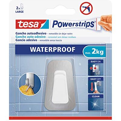 tesa 59784 wodoszczelny hak wielofunkcyjny, nowoczesne wzornictwo, metal, do łazienki lub kuchni, Powerstrips, wodoszczelny, samoprzylepny, do 2 kg, szary tesa 59784 wodoszczelny hak wielofunkcyjny, nowoczesne wzornictwo, metal, do łazienki lub kuchni, Powerstrips, wodoszczelny, samoprzylepny, do 2 kg, szary