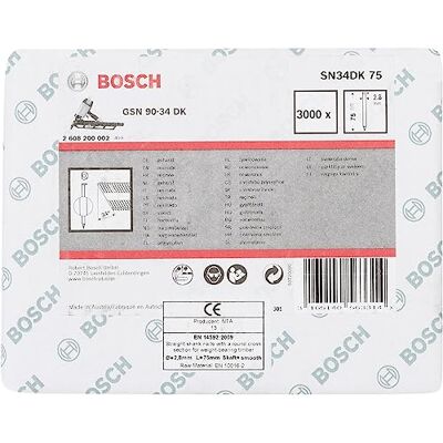 Bosch Profesional Gwóźdź łączony papierem, łeb D, SN34DK 75 2,8 mm, 75 mm, metaliczne, gładkie Bosch Profesional Gwóźdź łączony papierem, łeb D, SN34DK 75 2,8 mm, 75 mm, metaliczne, gładkie