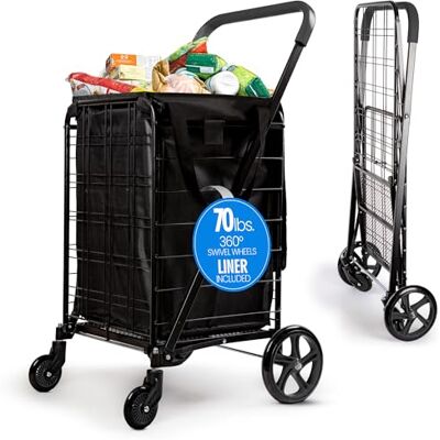 SereneLife Wózek Na Zakupy, Składany, Mały, Supermarket, Z Wodoodpornym Pokrowcem, Obracające Się Koła, Wytrzymuje Do 32 Kg, Przenośny, Lekki SereneLife Wózek Na Zakupy, Składany, Mały, Supermarket, Z Wodoodpornym Pokrowcem, Obracające Się Koła, Wytrzymuje Do 32 Kg, Przenośny, Lekki