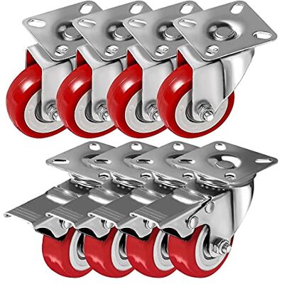 Online Best Service 8 Pack Caster Wheels Swivel Plate Casters On Red Polyurethane Wheels (Combo) Online Best Service 8 Pack Caster Wheels Swivel Plate Casters On Red Polyurethane Wheels (Combo)
