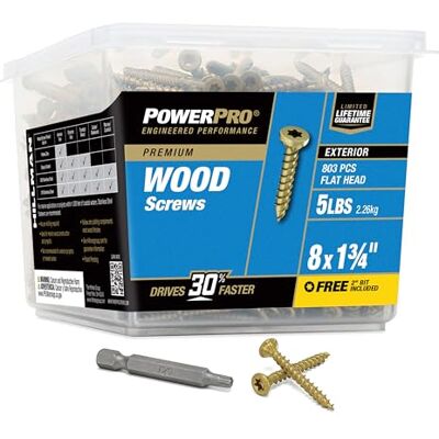 Power-Pro 195995 48607 wkręty do drewna, 8 x 1-3/10.2 cm, zewnętrzne śruby do pokładu premium, odporne na rdzę, brąz pokryty epoksydem, wanna 2,3 kg, 877 szt Power-Pro 195995 48607 wkręty do drewna, 8 x 1-3/10.2 cm, zewnętrzne śruby do pokładu premium, odporne na rdzę, brąz pokryty epoksydem, wanna 2,3 kg, 877 szt