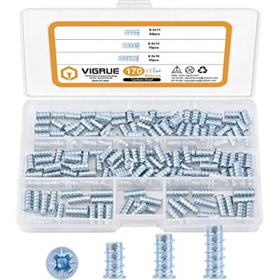 VIGRUE 170 sztuk śrub euro z łbem wpuszczanym do zawiasów, prowadnic szuflad, śrub z gniazdem krzyżowym 6,3 x 11 mm, 6,3 x 13 mm, 6,3 x 16 mm, stal ocynkowana śruby meblowe, specjalna śruba z pełnym VIGRUE 170 sztuk śrub euro z łbem wpuszczanym do zawiasów, prowadnic szuflad, śrub z gniazdem krzyżowym 6,3 x 11 mm, 6,3 x 13 mm, 6,3 x 16 mm, stal ocynkowana śruby meblowe, specjalna śruba z pełnym