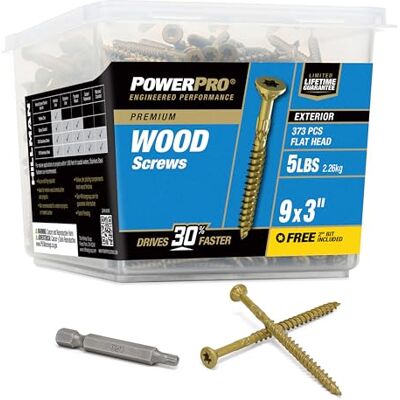 Power-Pro Premium Zewnętrzne śruby do drewna, 23 x 7,6 cm, wiadro 2,3 kg, zewnętrzne powlekane żywicą epoksydową, brązowe, 417 sztuk Power-Pro Premium Zewnętrzne śruby do drewna, 23 x 7,6 cm, wiadro 2,3 kg, zewnętrzne powlekane żywicą epoksydową, brązowe, 417 sztuk