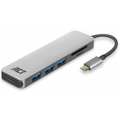 ACT Hub USB C 3.1 Gen1 (USB 3.0) i czytnik kart (Card Reader), porty: 3 x gniazdo USB A, 1 x gniazdo typu C z portem PD Pass-Through, długość kabla 0,15 m, obudowa aluminiowa (AC7050) ACT Hub USB C 3.1 Gen1 (USB 3.0) i czytnik kart (Card Reader), porty: 3 x gniazdo USB A, 1 x gniazdo typu C z portem PD Pass-Through, długość kabla 0,15 m, obudowa aluminiowa (AC7050)