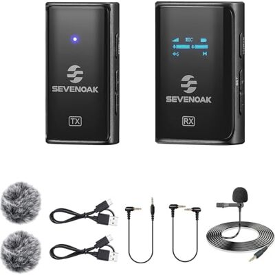 SevenOak Bezprzewodowy system mikrofonu lavalier, z OLED, stereo/mono, redukcja szumów, mikrofon wtykowy z kamerą, telefonem, iPhone, PC, nagrywanie wideo, Vlog Live Stream SKM-W4 K1 (1 TX+1 RX) SevenOak Bezprzewodowy system mikrofonu lavalier, z OLED, stereo/mono, redukcja szumów, mikrofon wtykowy z kamerą, telefonem, iPhone, PC, nagrywanie wideo, Vlog Live Stream SKM-W4 K1 (1 TX+1 RX)