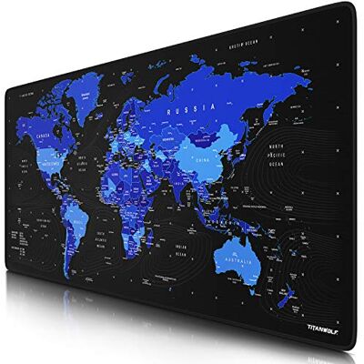 CSL-Computer Titanwolf – Gamingowa podkładka pod mysz XXL, 900 x 400 mm, podkładka na stół, duża, precyzja i prędkość, gumowy spód, antypoślizgowa, odporna na działanie wody, mapa świata, czarno-niebieska CSL-Computer Titanwolf – Gamingowa podkładka pod mysz XXL, 900 x 400 mm, podkładka na stół, duża, precyzja i prędkość, gumowy spód, antypoślizgowa, odporna na działanie wody, mapa świata, czarno-niebieska