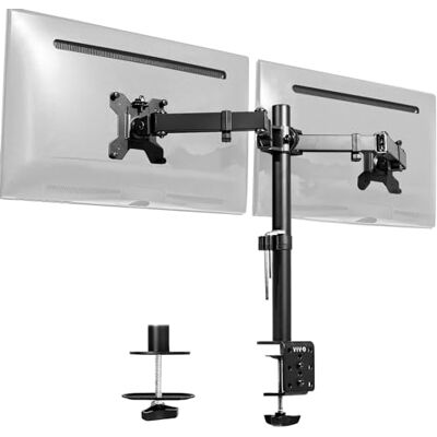 VIVO Podwójny uchwyt na biurko, wytrzymały, w pełni regulowany stojak, pasuje do 2 ekranów LED LCD do 30 cali, czarny, STAND-V002 VIVO Podwójny uchwyt na biurko, wytrzymały, w pełni regulowany stojak, pasuje do 2 ekranów LED LCD do 30 cali, czarny, STAND-V002