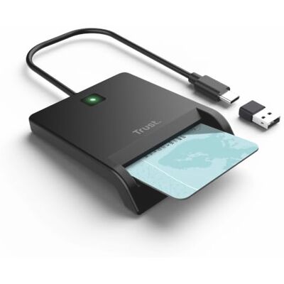 Trust Velora Czytnik Kart Inteligentnych DNIe 4.0 USB-C & USB-A, zgodność z ISO 7816 klasa A / B / C, antypoślizgowe stopki, kabel 100 cm, Windows / Mac Trust Velora Czytnik Kart Inteligentnych DNIe 4.0 USB-C & USB-A, zgodność z ISO 7816 klasa A / B / C, antypoślizgowe stopki, kabel 100 cm, Windows / Mac