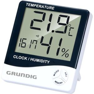 Grundig Cyfrowa stacja pogodowa – termometr i higrometr do użytku wewnątrz i na zewnątrz – stacja pogodowa z alarmem i zegarem – wyświetlacz LCD – 9,5 x 10,5 x 2 cm – biała/czarna Grundig Cyfrowa stacja pogodowa – termometr i higrometr do użytku wewnątrz i na zewnątrz – stacja pogodowa z alarmem i zegarem – wyświetlacz LCD – 9,5 x 10,5 x 2 cm – biała/czarna